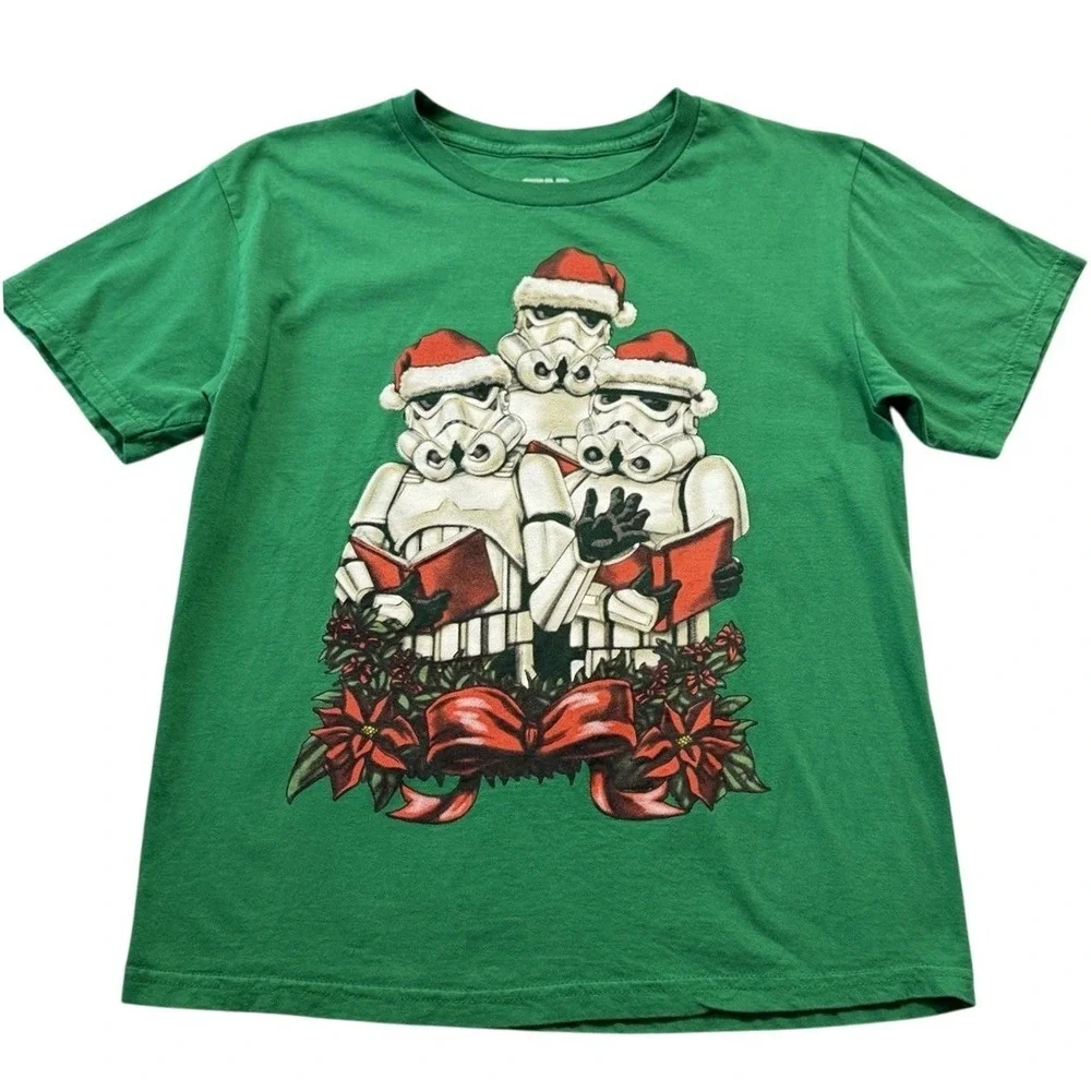 Star Wars Stormtroopers Christmas Carol T Shirt Kids XL Green Mad Engine Cotton‎